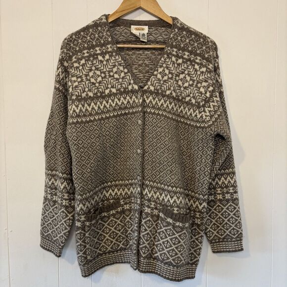 Talbots Small Nordic Fair Isle 100% Wool Button Down Cardigan/Sweater Beige/Tan - Picture 8 of 12